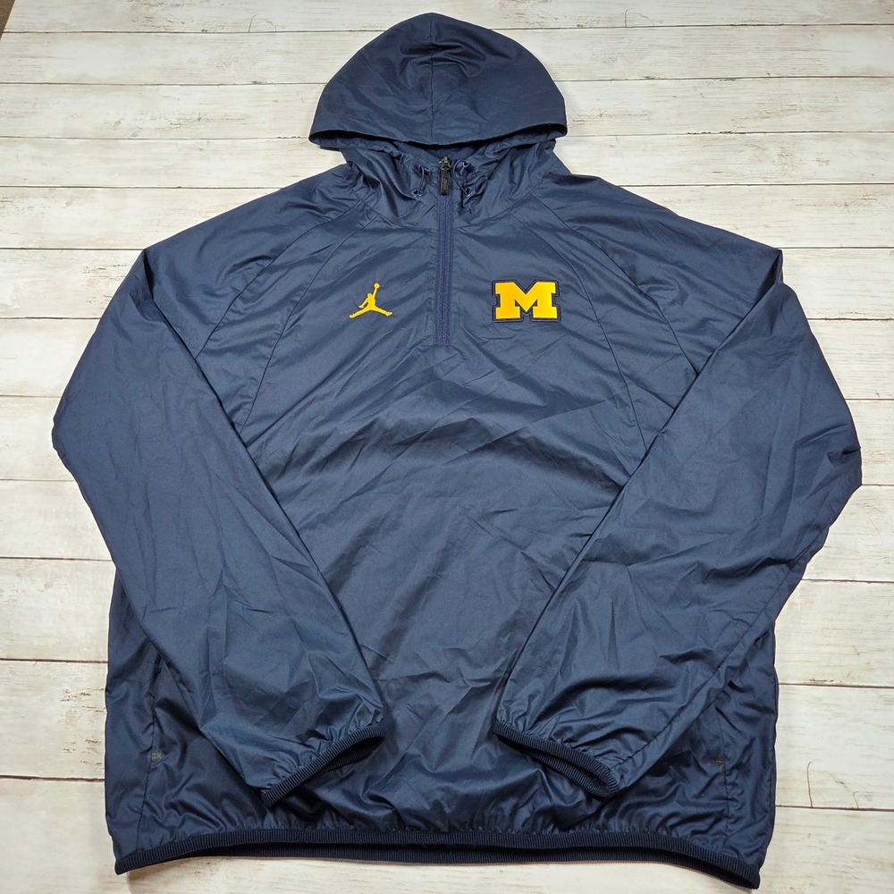 Jordan Michigan Wolverines Half-Zip Windbreaker Jacket Men M Navy 916670-419
